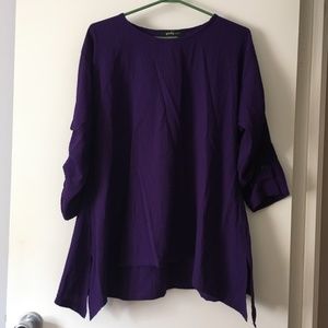 YUSHI Purple Textured Cotton Blend Pleated Sleeves Tunic M